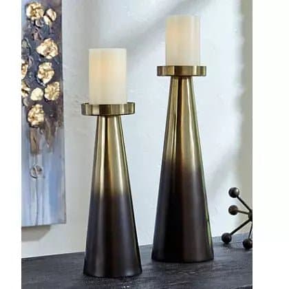 Gold and Black Metal Candle Holders, Set of 2 - HER Home Design Boutique